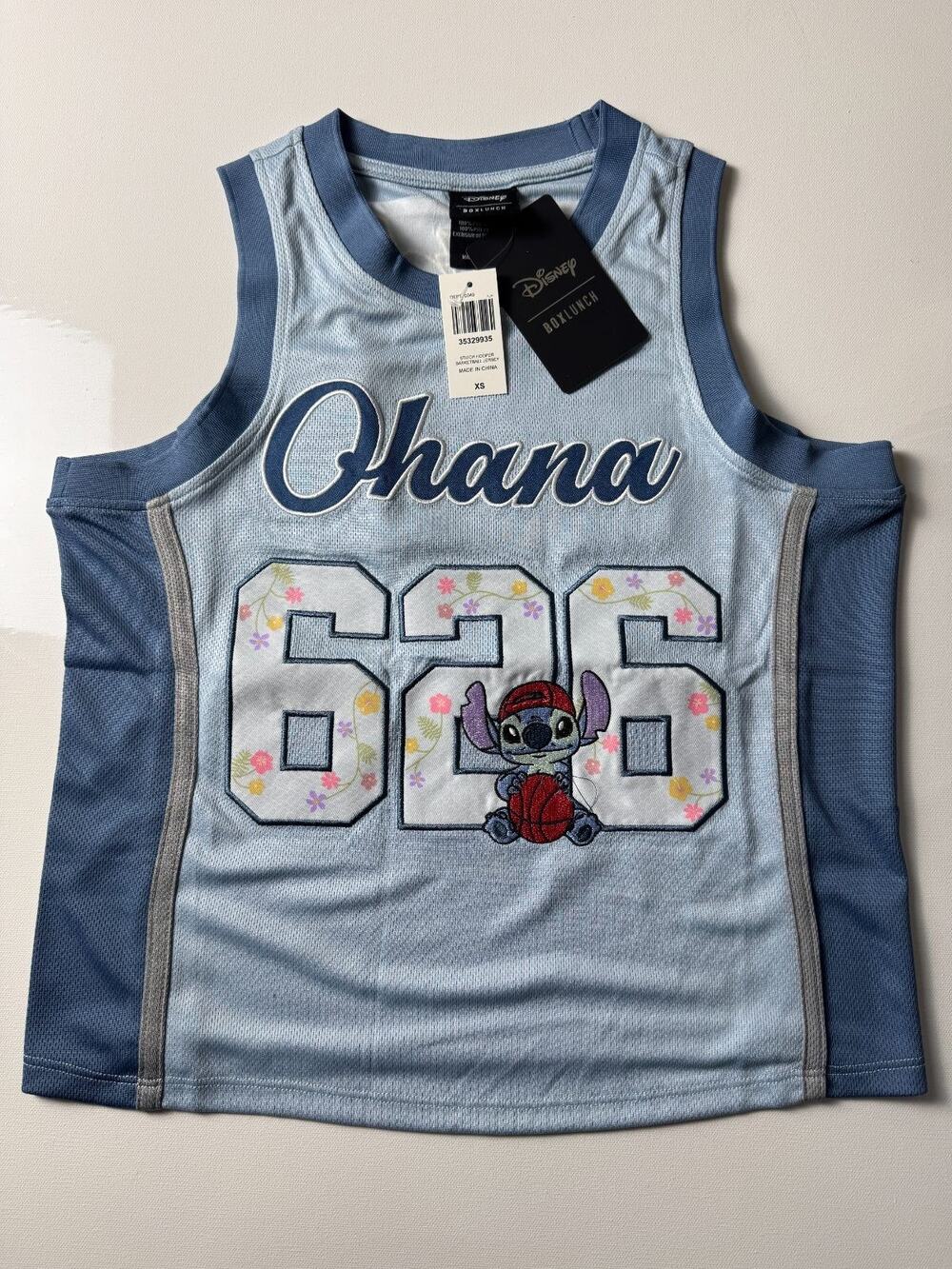 Disney Lilo & Stitch Ohana 626 Basketball Jersey Tank Womens XS BoxLunch NWT Blu